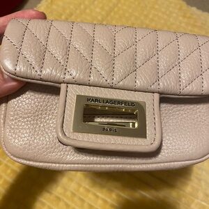 Karl Lagerfeld Quilted Leather Wristlet in Beige
